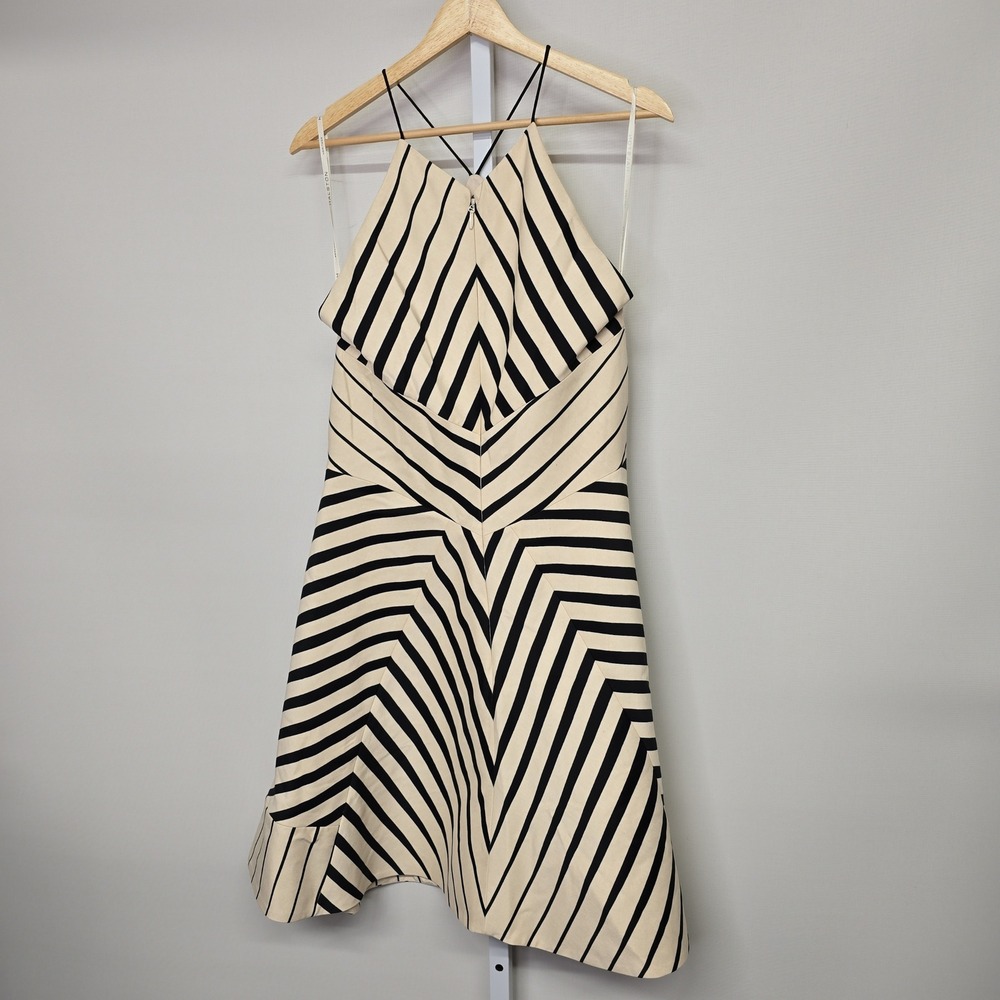 NWT HALSTON HERITAGE Beige Black Geometric Halter Midi Dress Size 12 - Picture 4 of 9